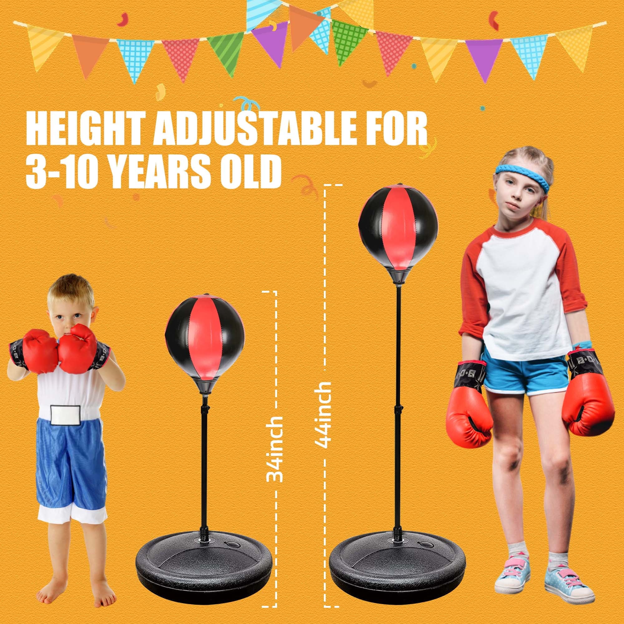42 Inch Punching Bag for Kids with Stand & Boxing Gloves, Height Adjustable Boxing Bag Sport Toy for Boys and Girls Aged 3-10 Years Old, Black & Red