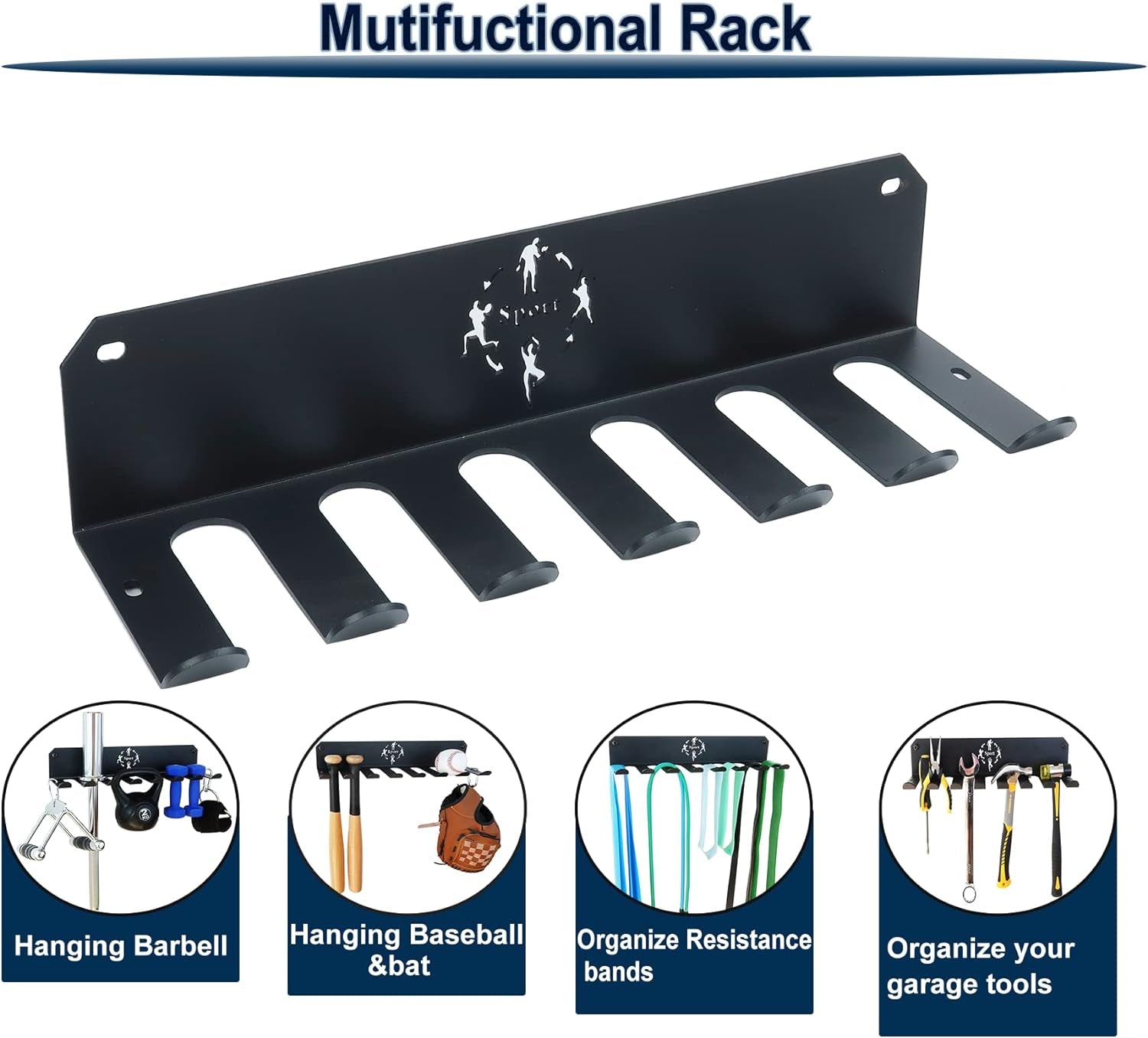 Gym Storage Rack,Home Gym Organizer Resistance Band Storage Rack Gym Wall Rack Hanger for Gym Accessories Olympic Barbells, Workout Bands, Yoga Foam Roller or Tools … (Black-16