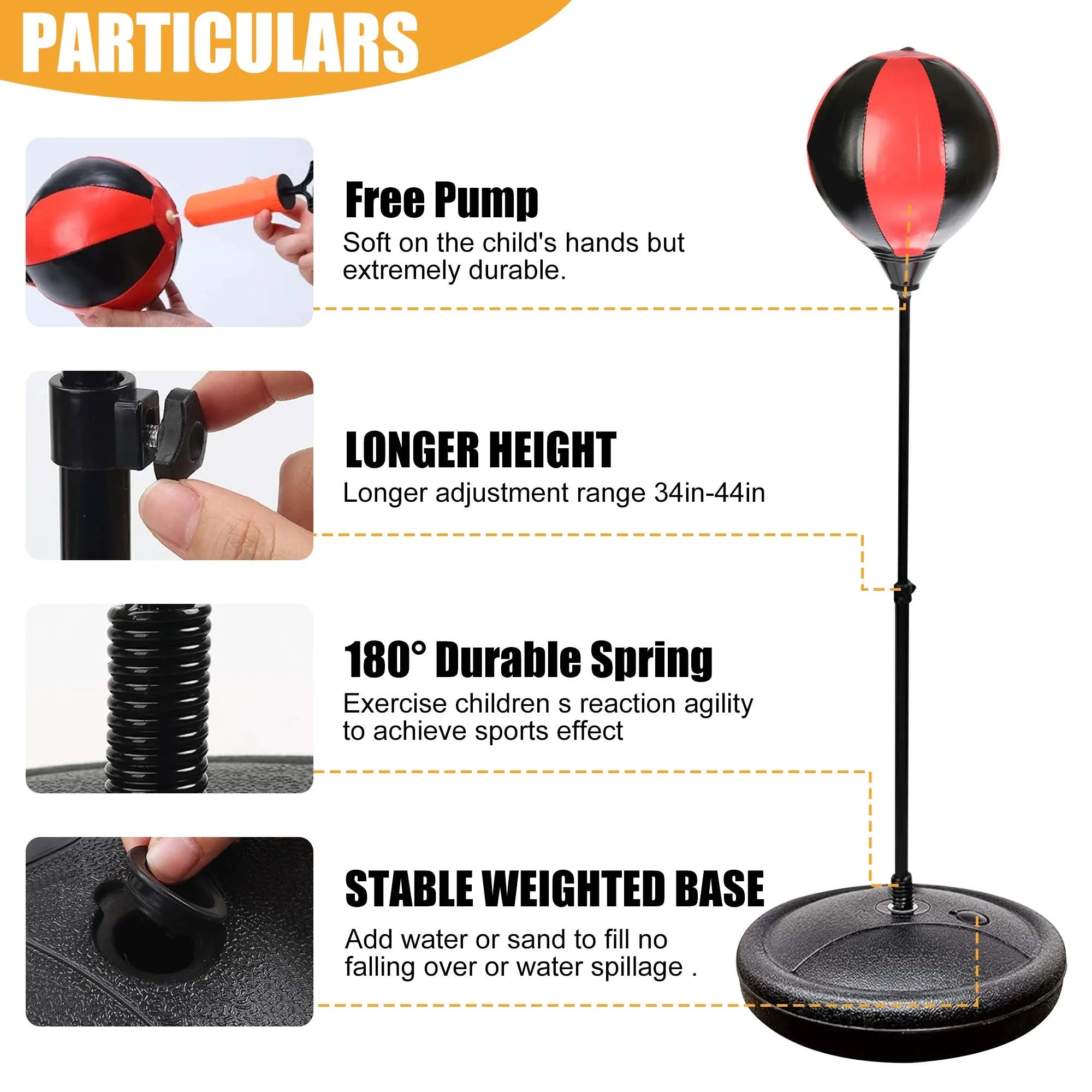 42 Inch Punching Bag for Kids with Stand & Boxing Gloves, Height Adjustable Boxing Bag Sport Toy for Boys and Girls Aged 3-10 Years Old, Black & Red